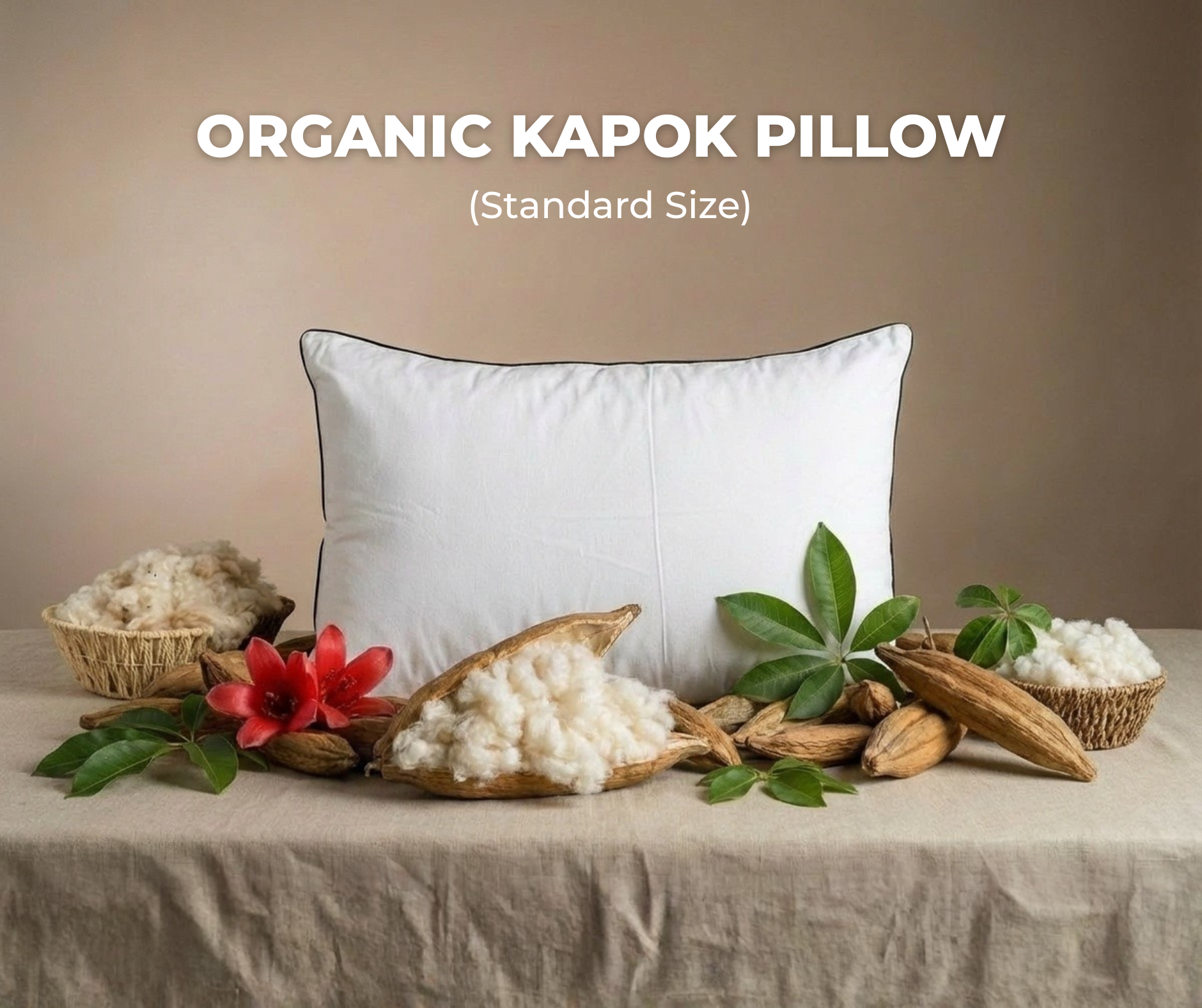 Pikkow 100% Organic Kapok (Semal) Pillow Standard Size
