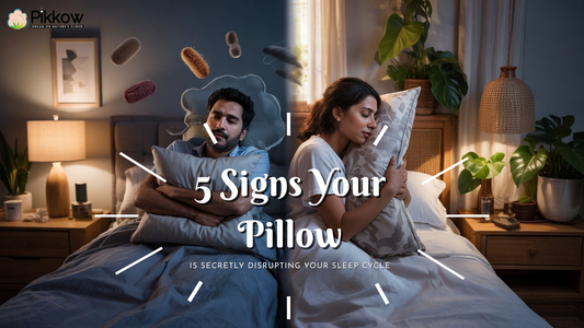 Organic PIKKOW Kapok pillow beside a synthetic pillow, showing the difference between unhealthy synthetic bedding and natural sleep comfort.