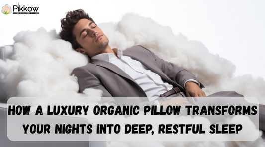 A luxury organic pillow with breathable natural fabric on a bed setup for deep restful sleep, representing eco-friendly sleep solutions and luxury sleep accessories for a healthy sleep lifestyle.