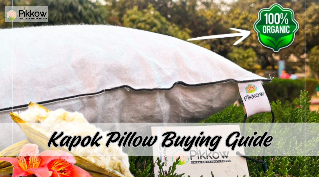Kapok pillows in Standard, Queen, and King sizes on a bed.