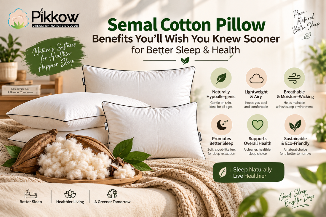 Pikkow Semainl Cotton Pillow promotional place on bed