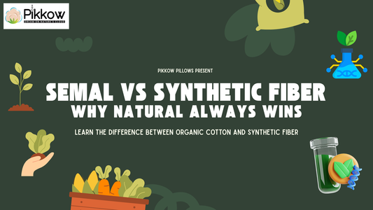 Split-screen comparison of natural Semal pillow and synthetic polyester pillow, highlighting texture and comfort differences in Semal vs synthetic fiber