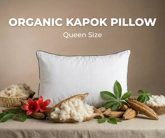 Luxury queen size kapok pillow for cloud-like sleep, organic seed-filled pillow for head massage, posture alignment and stress-free rest.